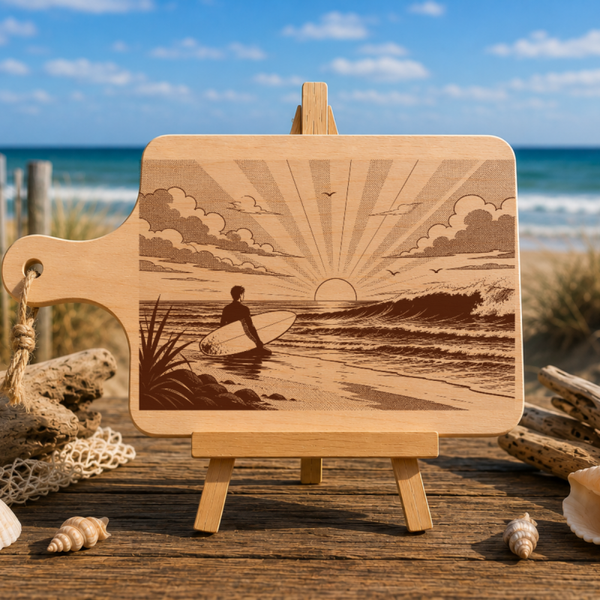 Planche à découper en bois d'aulne - Surfeur PopArt