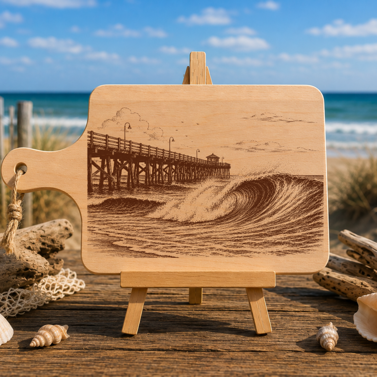 Planche à découper en bois d'aulne - Vague & jetée