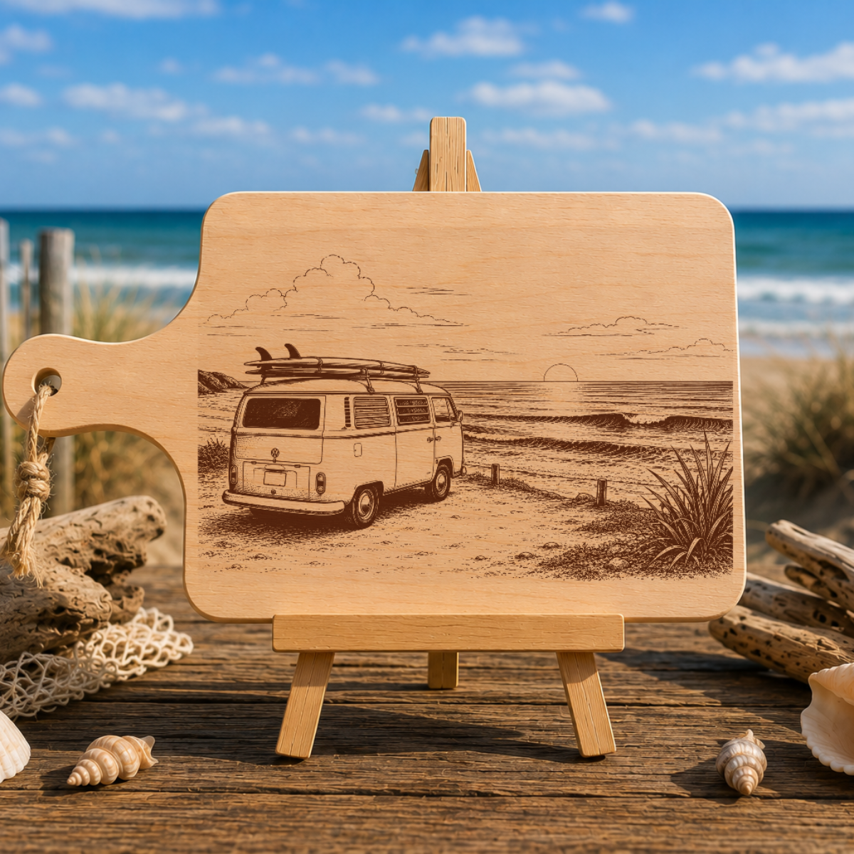Planche à découper en bois d'aulne - Van face à la mer