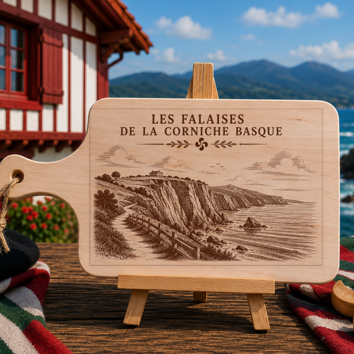 Planche à découper en bois d'aulne - Les falaises de la corniche basque