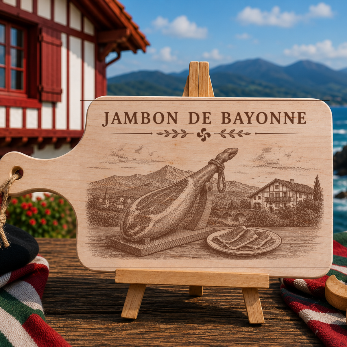 Planche à découper en bois d'aulne - Le jambon de Bayonne
