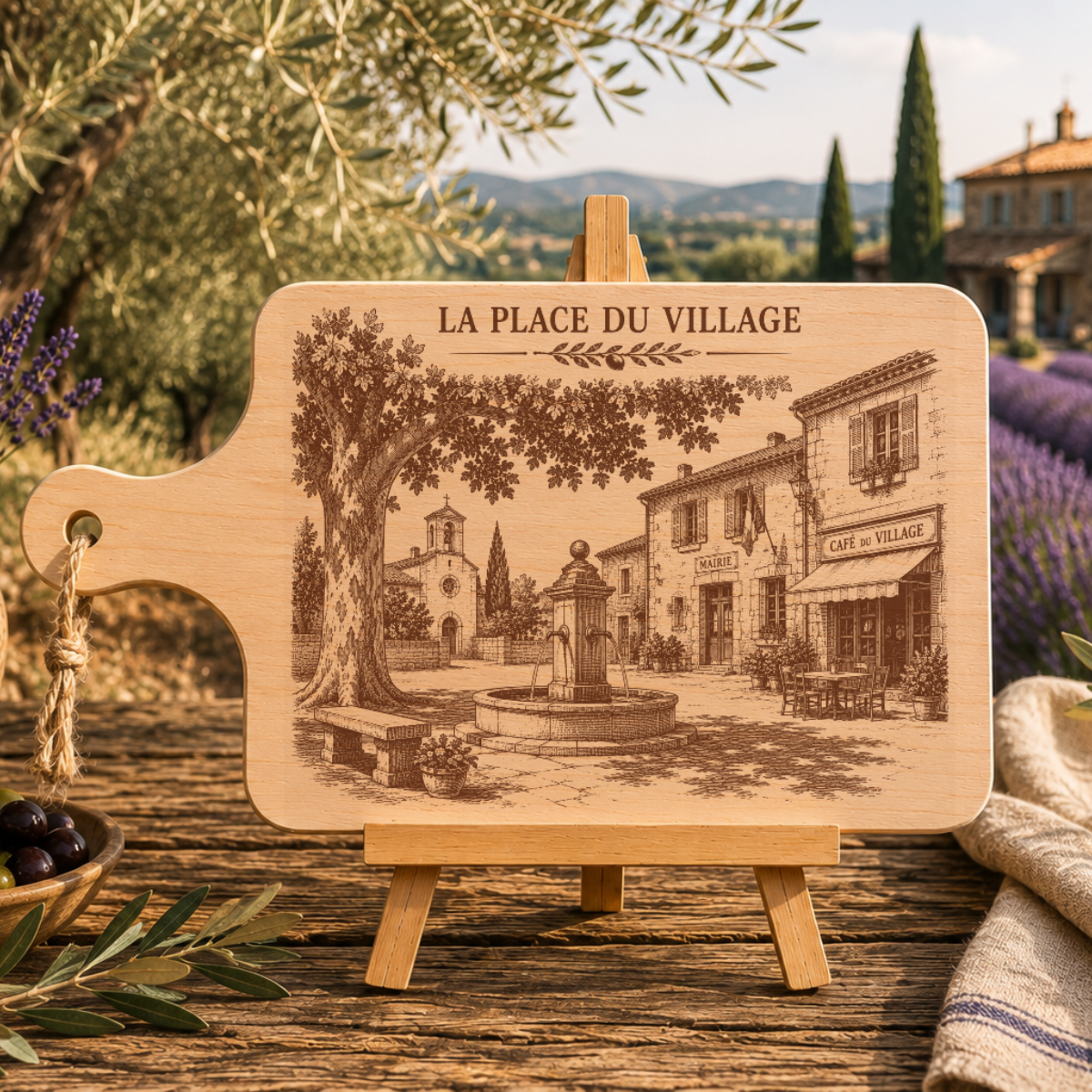 Planche à découper en bois d'aulne - La place du village