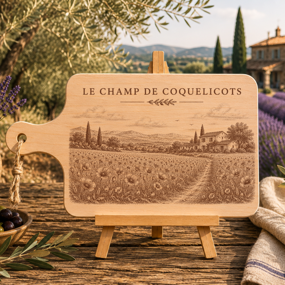 Planche à découper en bois d'aulne - Le champ de coquelicots