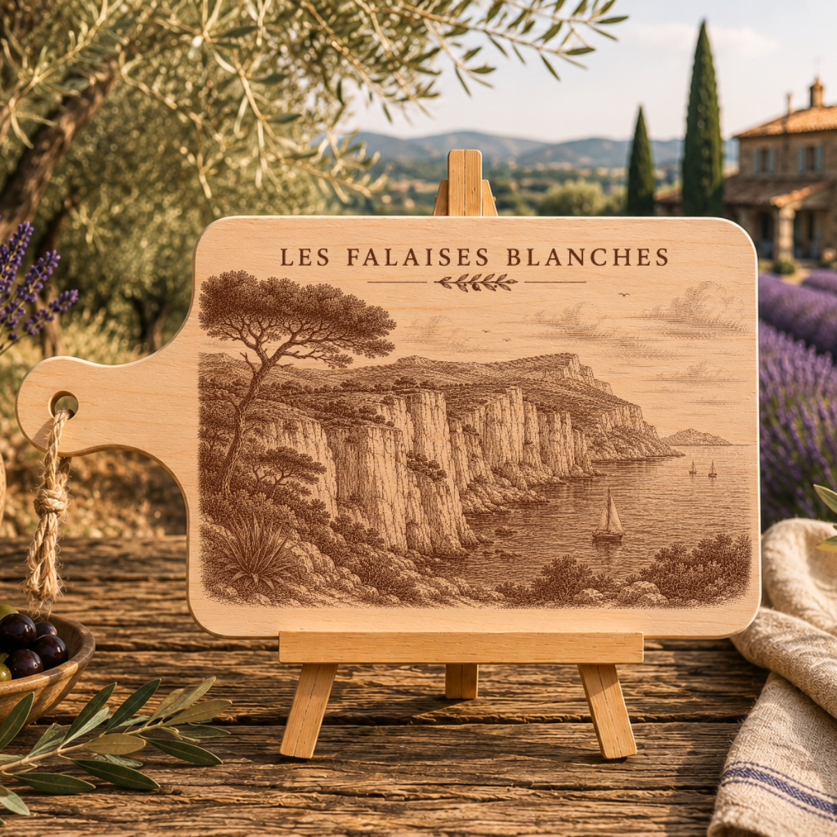 Planche à découper en bois d'aulne - Les falaises blanches
