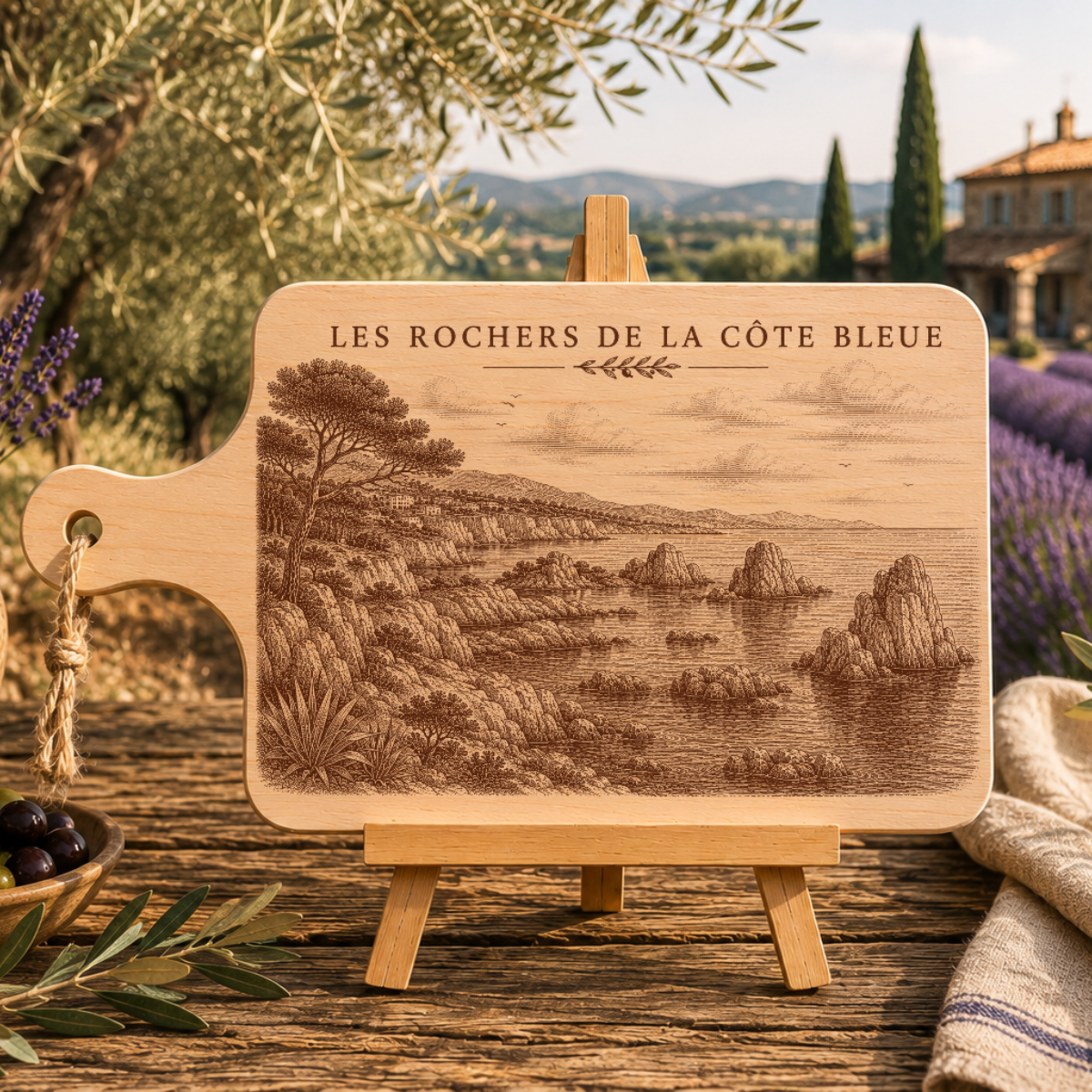Planche à découper en bois d'aulne - Les rochers de la côte bleue