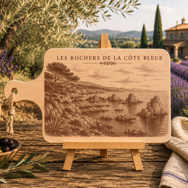 Planche à découper en bois d'aulne - Les rochers de la côte bleue