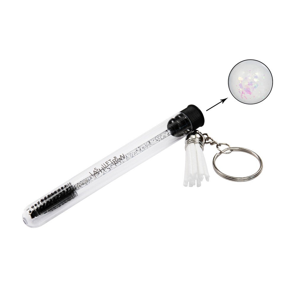 Wimperborstel sleutelhanger silver flakes