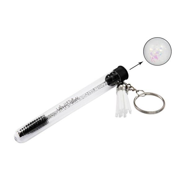 Wimperborstel sleutelhanger silver flakes