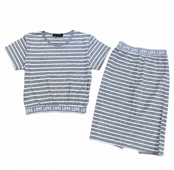 Meisjes T-Shirt & Rok Set Grijs/Wit Gestreept