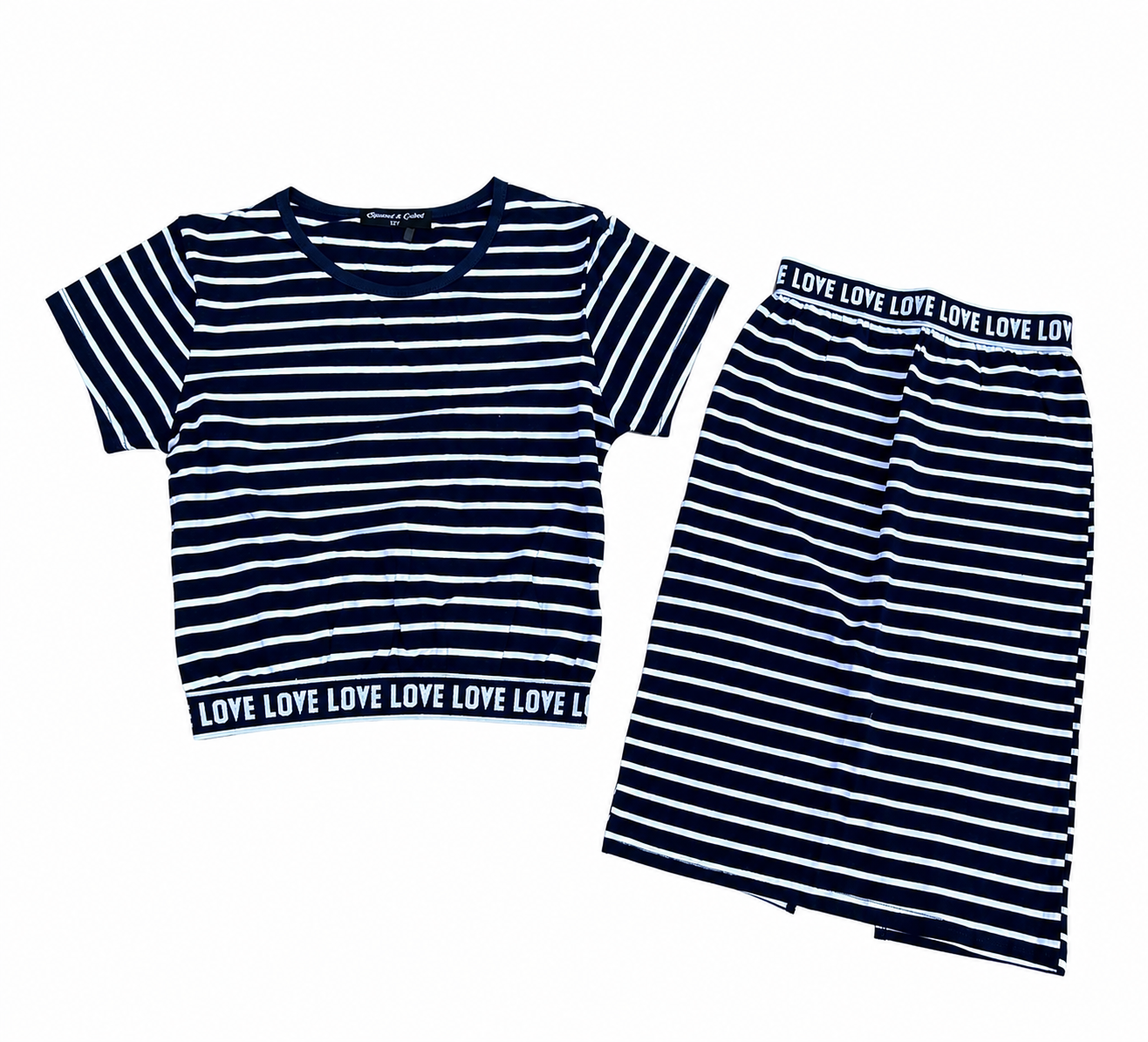 Meisjes T-Shirt & Rok Set Donkerblauw/Wit Gestreept