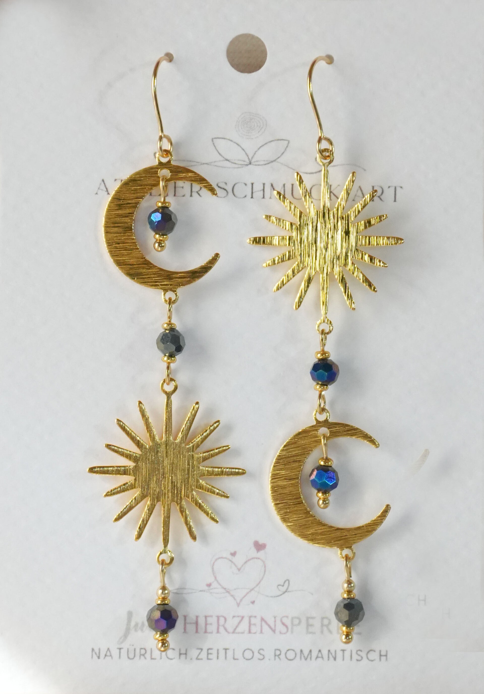 Asymmetrische Sonne Mond Ohrringe mit Glasperlen