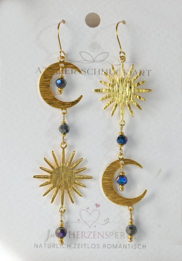 Asymmetrische Sonne Mond Ohrringe mit Glasperlen