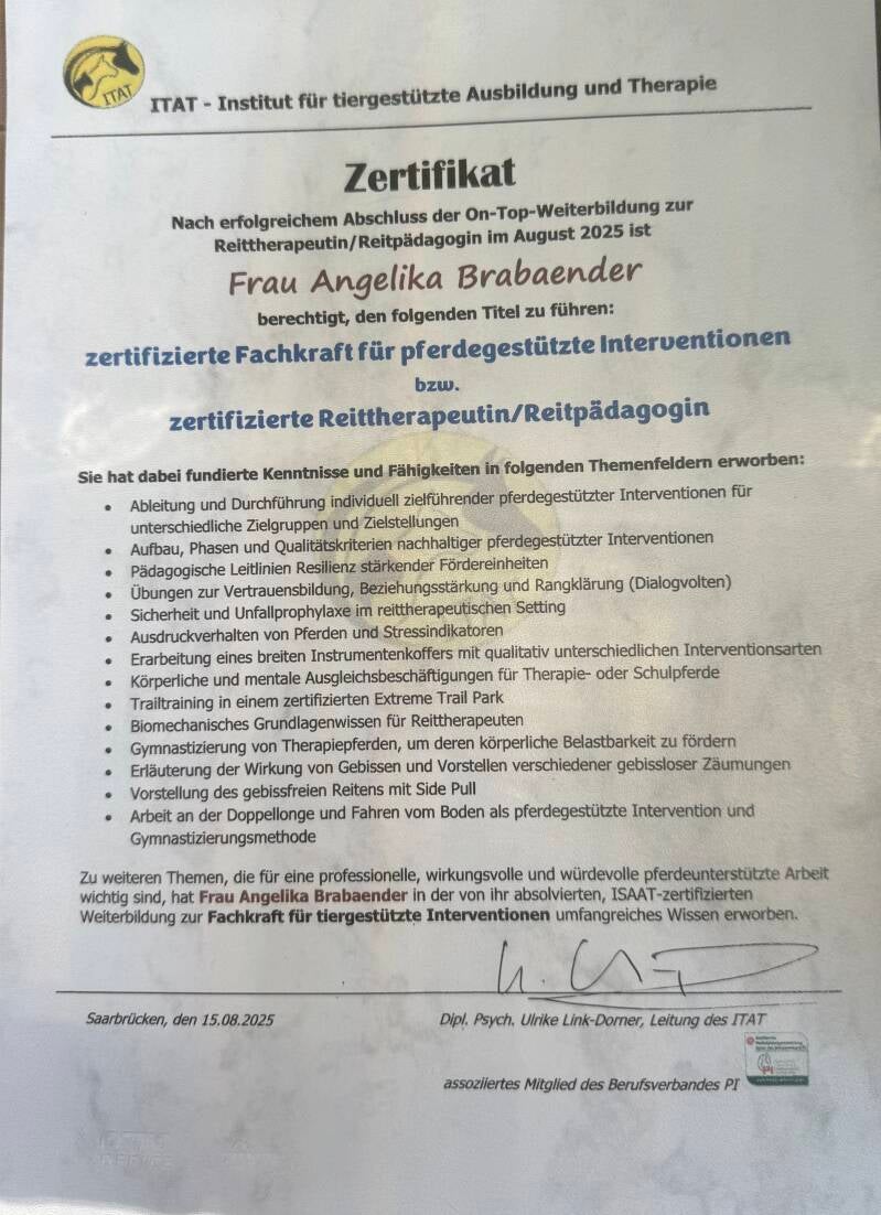 Zertifikat Reittherapeutin/Reitpädagogin