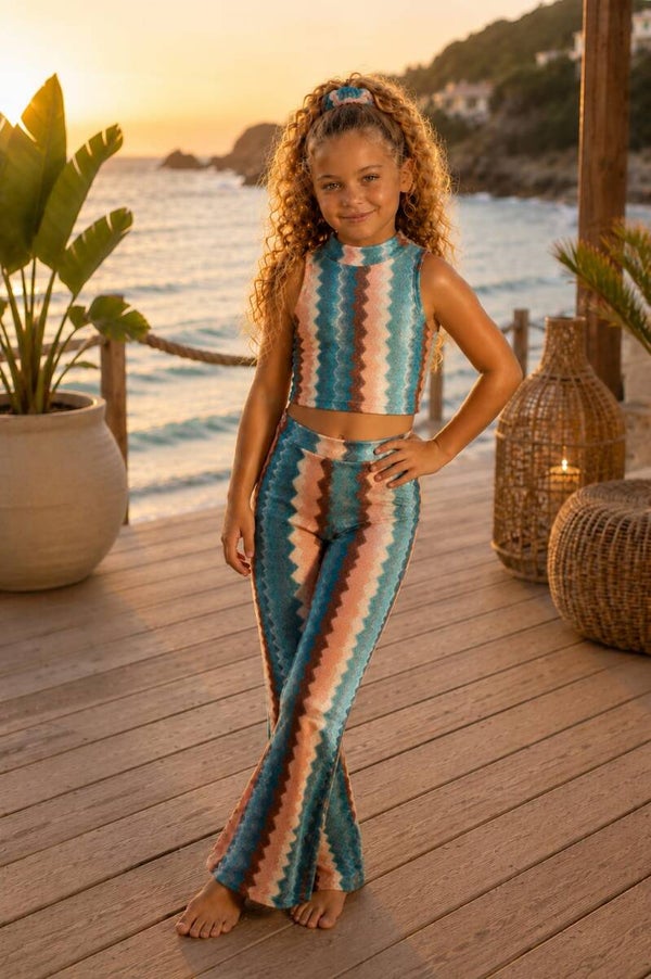 Trendy meisjes zigzag set turquoise