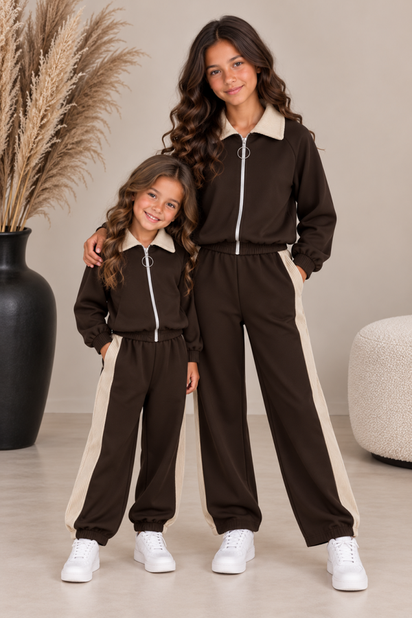 Tweedelige meisjes set comfy bruin/beige