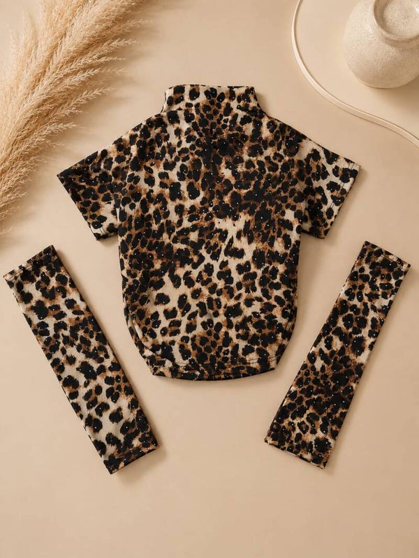 Meisjes Panterprint Top met Losse Mouwen