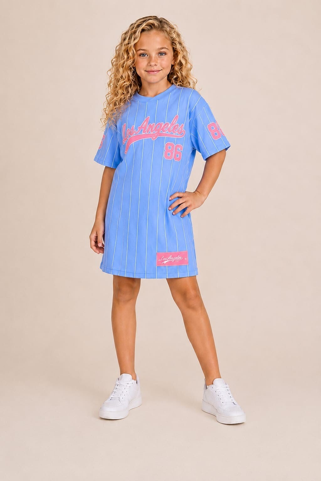 Meisjes Baseball Jurk Blauw Roze