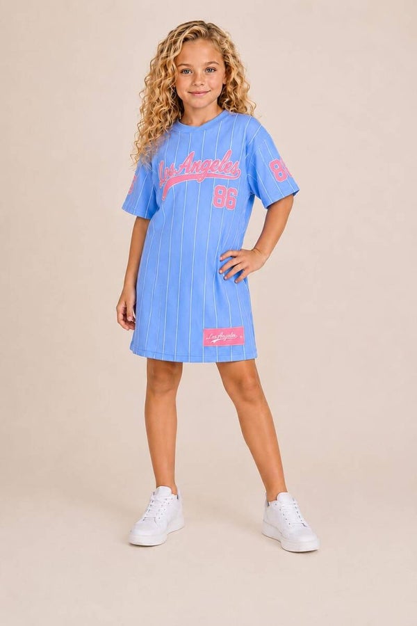 Meisjes Baseball Jurk Blauw Roze