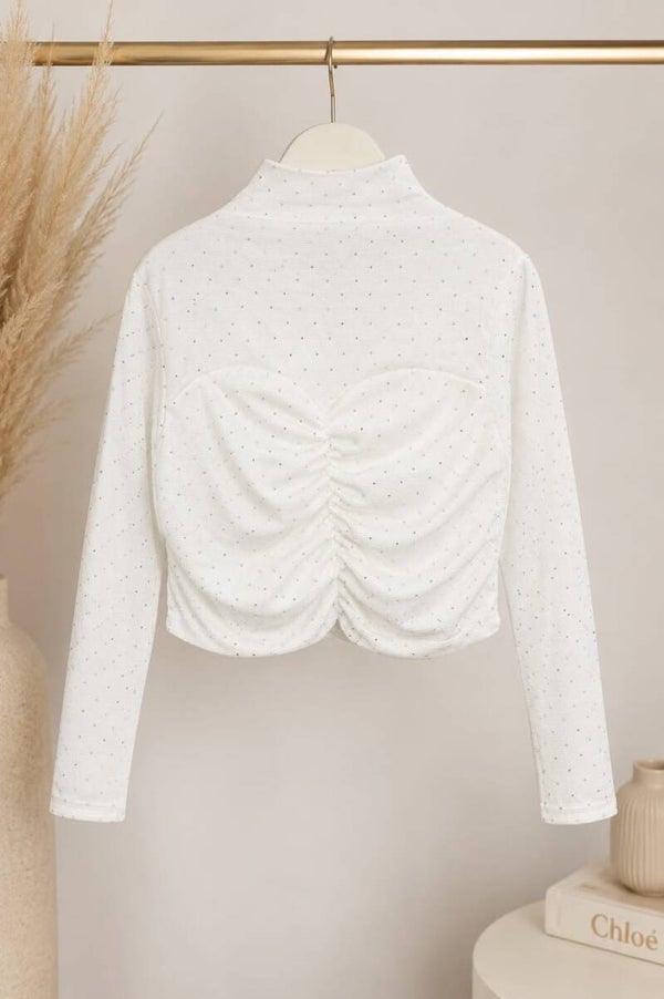 Meisjes Glitter Top Wit met Lange Mouwen