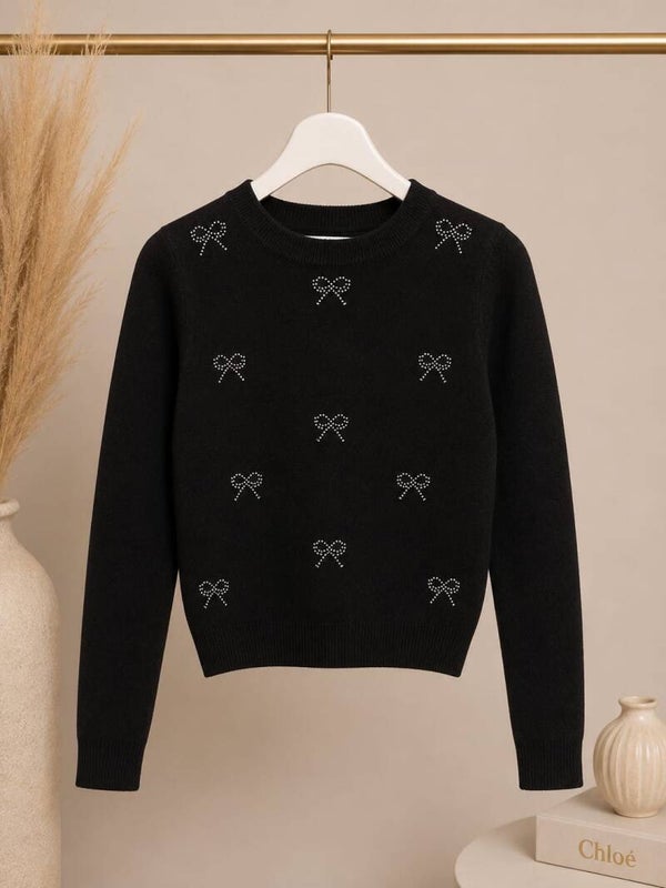 Bow Sparkle Top Zwart – Meisjes Top met Strikjes