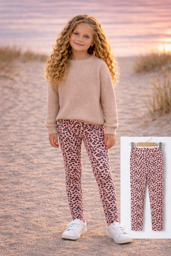 Meisjes legging panterprint roze