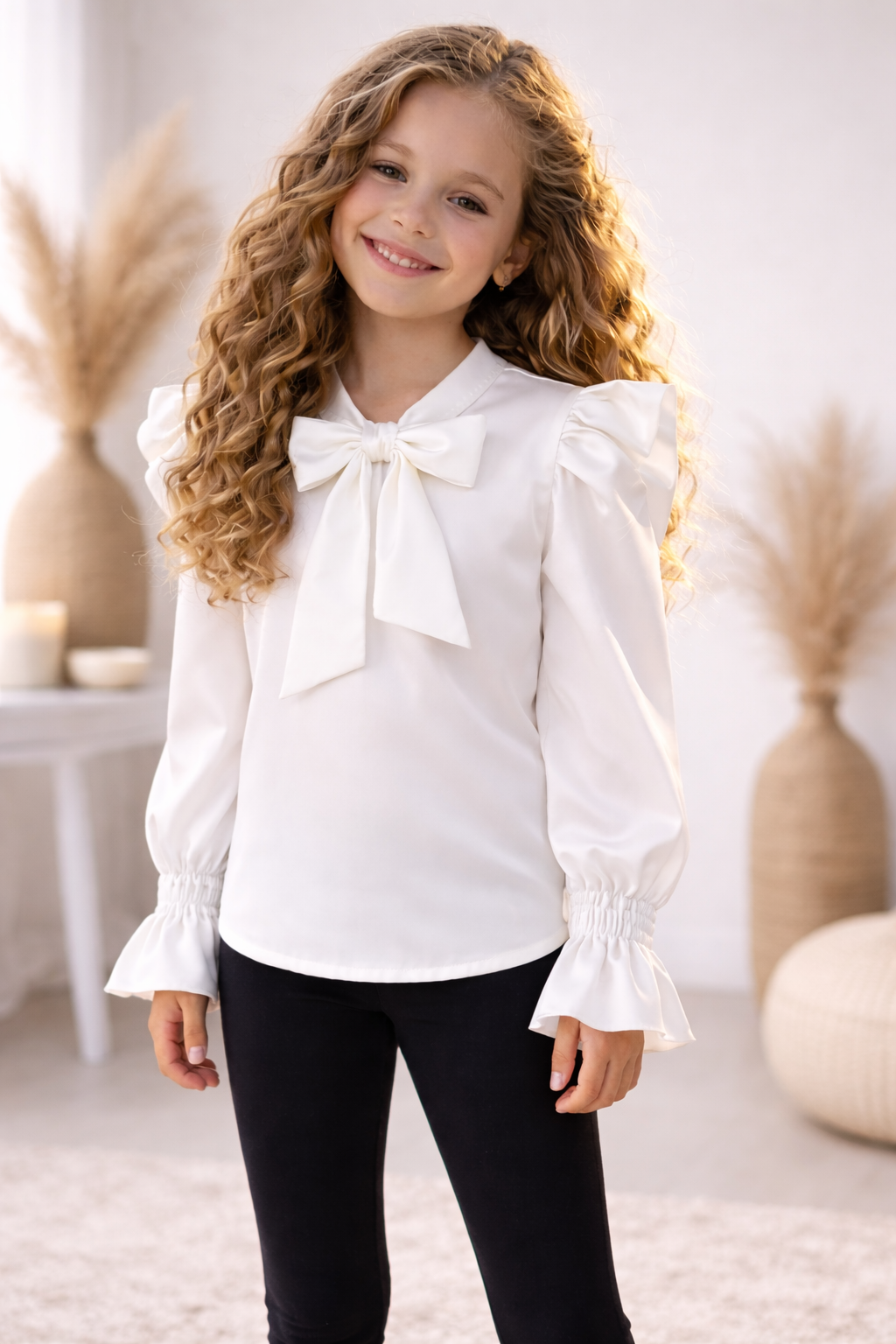 Satin Elegance Bow Blouse – Off-White