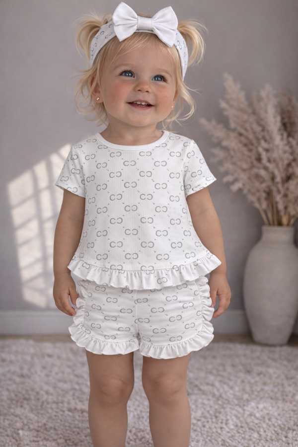 Ruffel Set Wit met de welbekende print