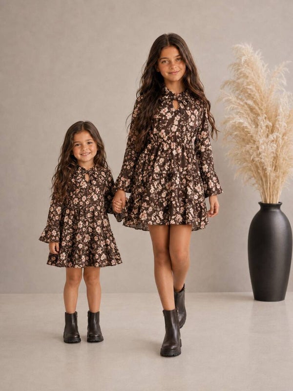 Meisjes Jurk Bloemenprint Bruin – Flower Dress