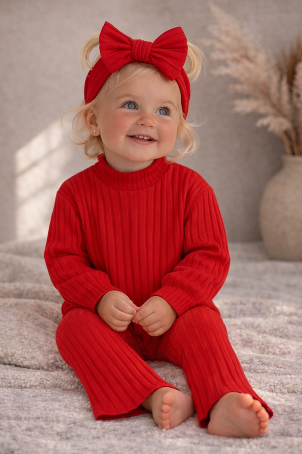 Baby meisjes set rood met flare broek en haarband