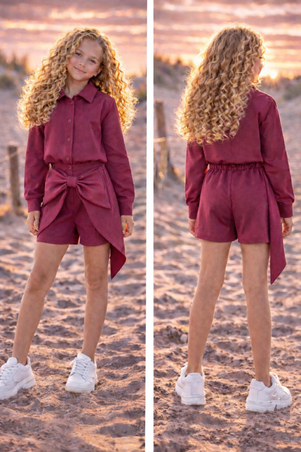 Tweedelig velvet set wijnrood
