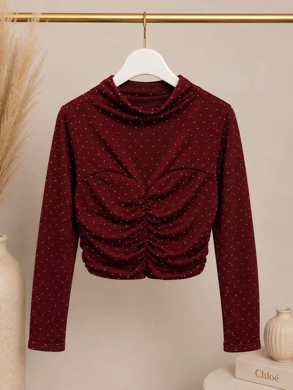 Meisjes Glitter Top Bordeaux met Lange Mouwen