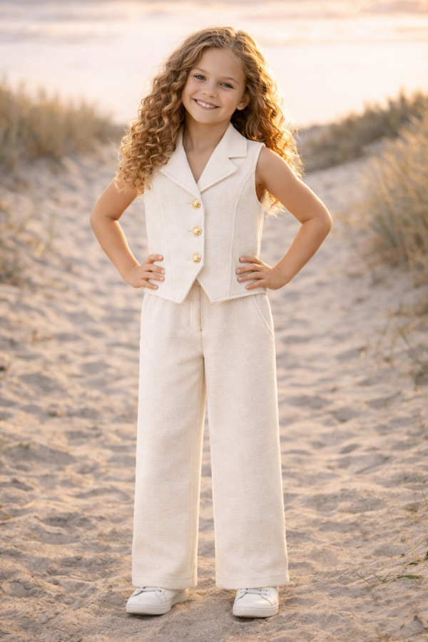 Beige Chic Gilet & Wide Pants Set