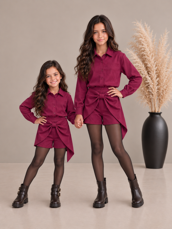 Tweedelig velvet set wijnrood