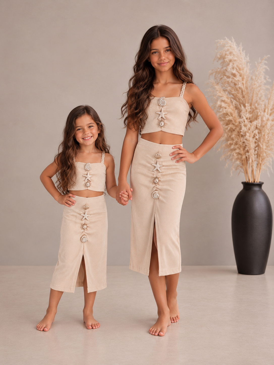 Beige Meisjes Set met Zeesterren en Schelpdetails | Top en Rok