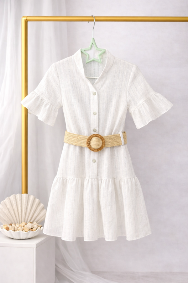 Witte Zomerjurk met Zilverdraad & Riem