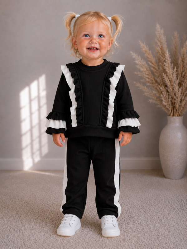 Baby set velvet ruffle zwart