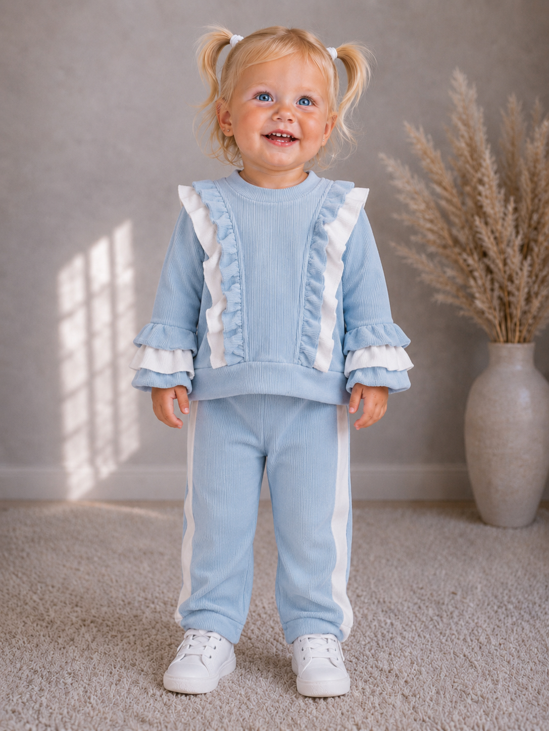 Baby set velvet ruffle lichtblauw