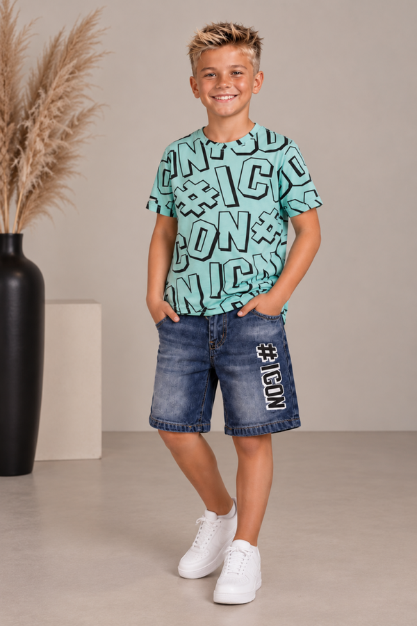 Jongens icon zomer set mintgroen met spijkerbroekje