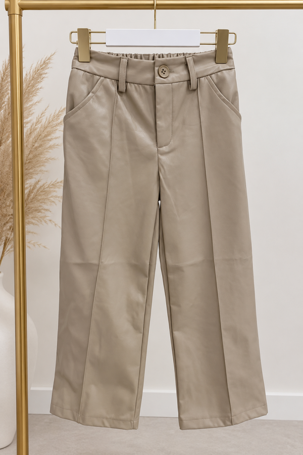 Meisjes leren broek beige