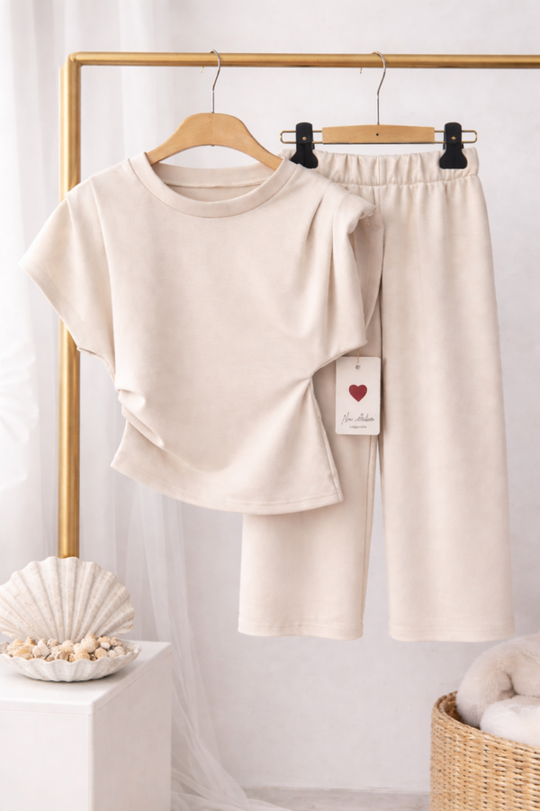 Beige Comfy Set – Top & Wide Leg Broek