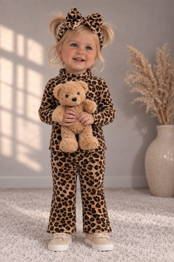 Baby meisjes set panterprint met flare broek en haarband