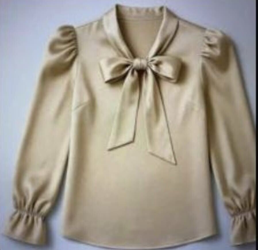 Satin Elegance Bow Blouse – Champagne