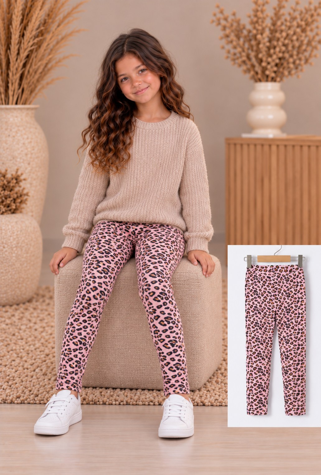 Meisjes legging panterprint roze