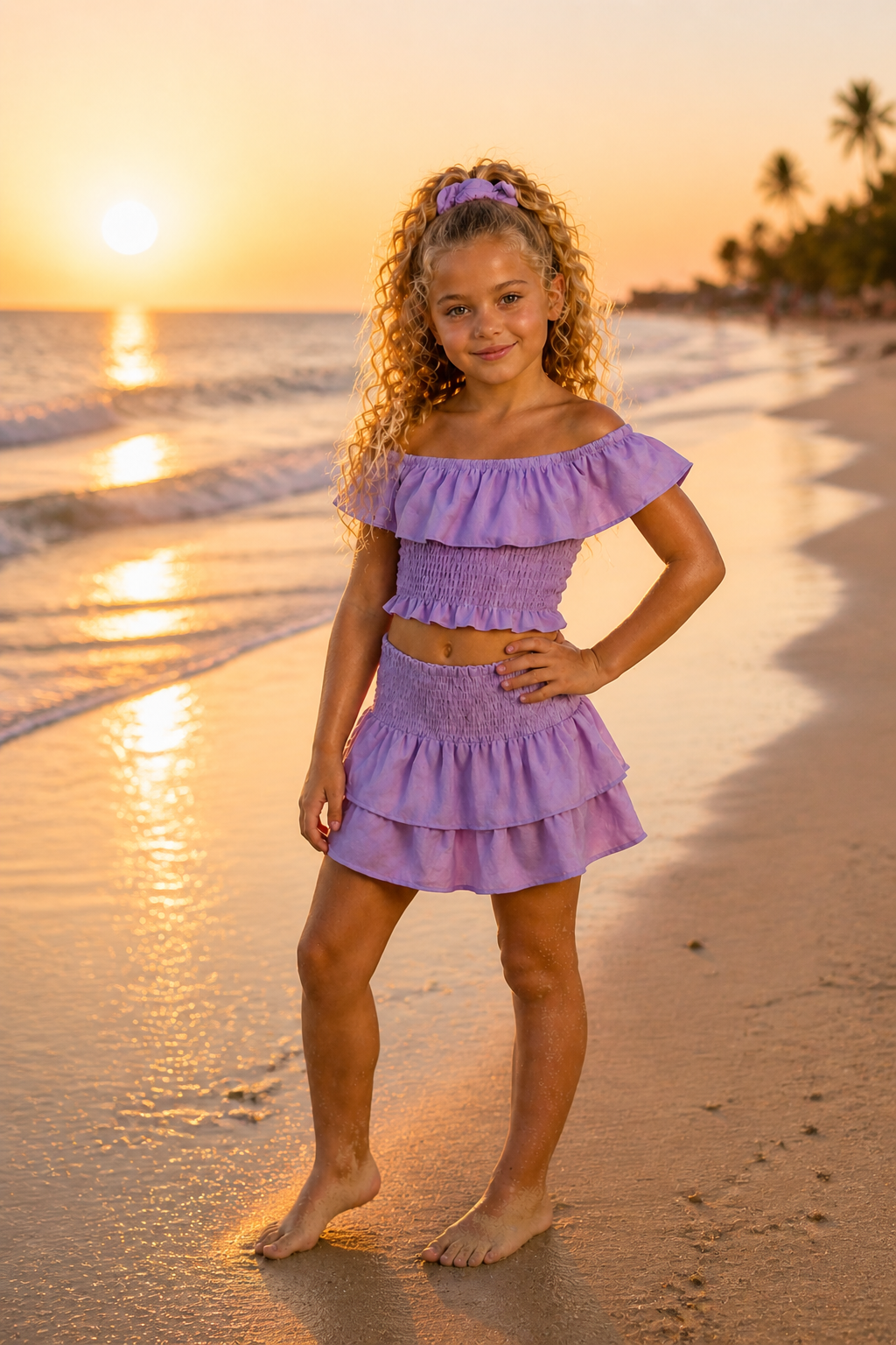 Lila meisjes set – off-shoulder top en rokje