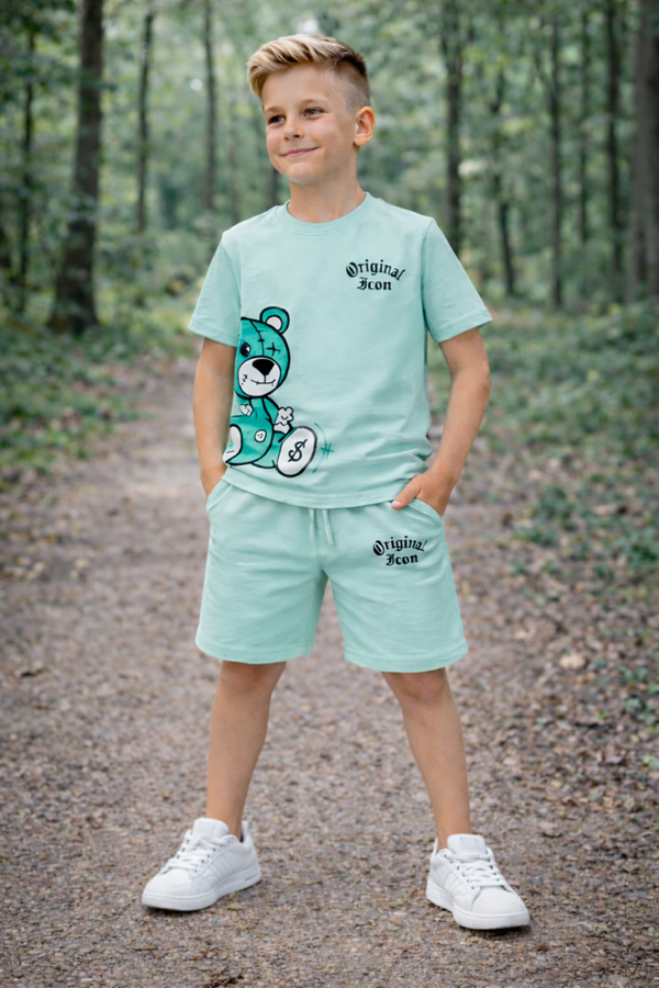 Jongens zomer set mintgroene ICON met teddybeer
