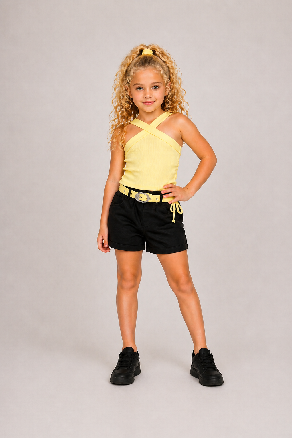 Geel-zwarte meisjes set – Rebel Summer top en short