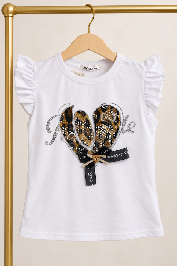 T-Shirt met steentjes en dierenprint
