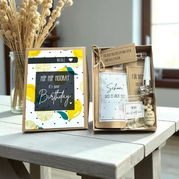 Personalisiertes Geburtstagsgeschenk - Geschenkbox  Zitronen