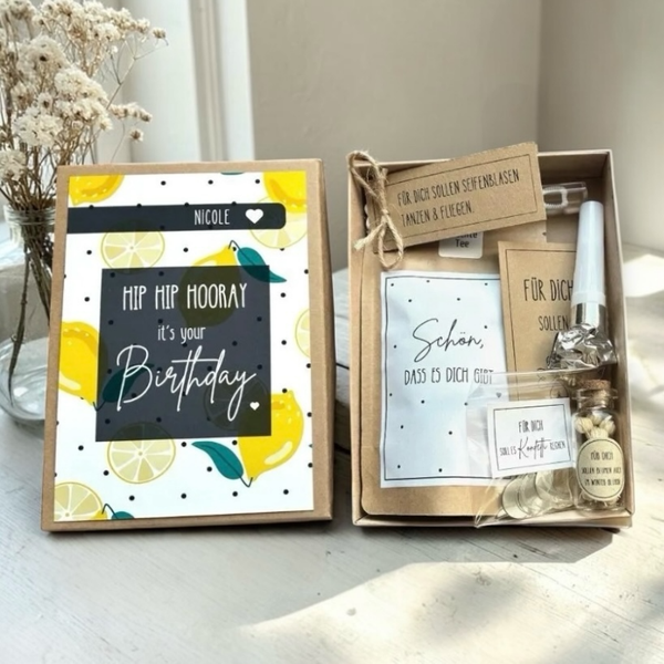 Personalisiertes Geburtstagsgeschenk - Geschenkbox  Zitronen