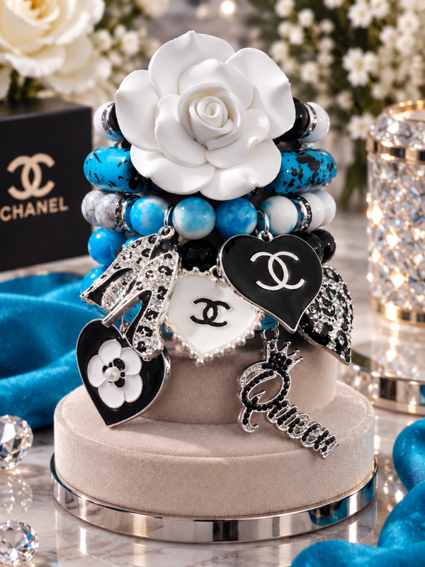 Turquoise Black White Queen (5 stack)